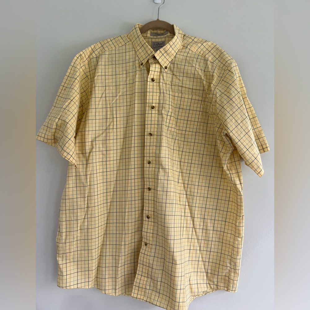 LL Bean XXL - Tall Men’s Shortsleeve yellow plaid button down shirt 100% cotton